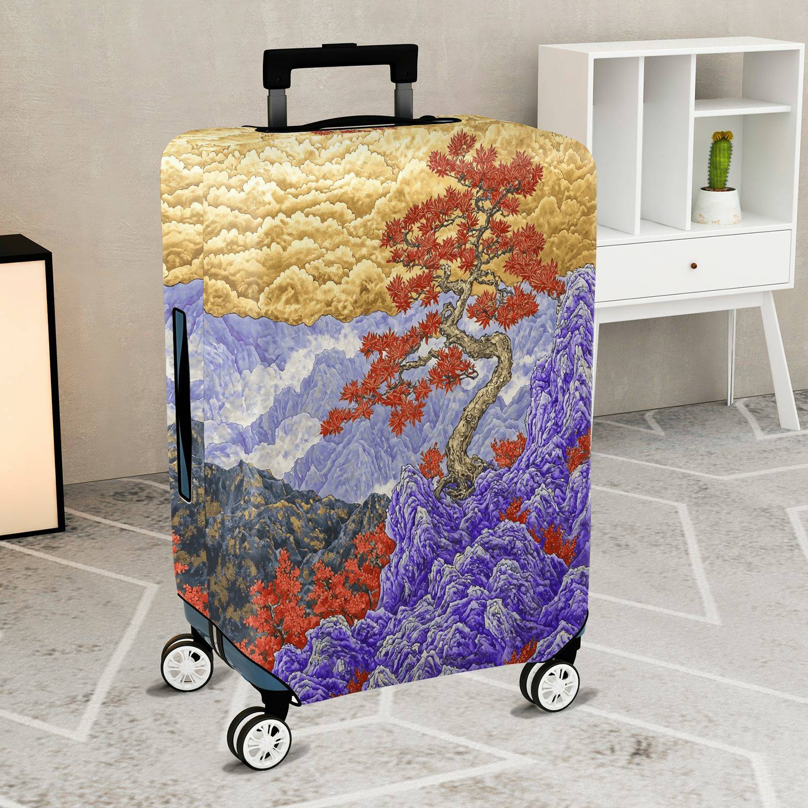 1-Piece Landscape Tree Red Mountain Cloud  Suitcase Luggage Cover, Stretch Protective Sleeve