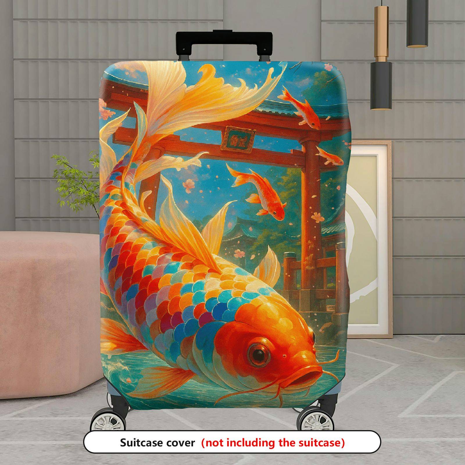 1-Piece Koi Fish Japanese Art Nature Vibrant Floral  Suitcase Luggage Cover, Stretch Protective Sleeve