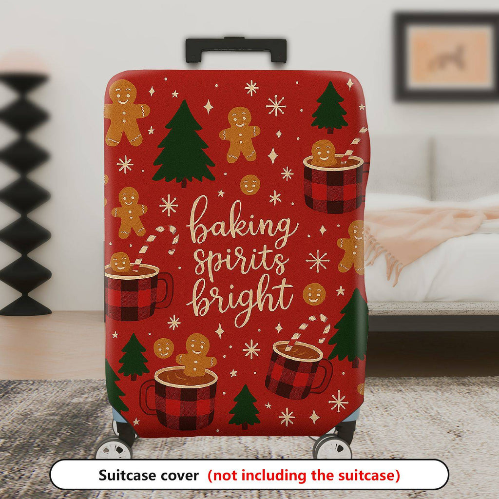1-Piece Christmas Holiday Winter Gingerbread Coffee Tree  Suitcase Luggage Cover, Stretch Protective Sleeve
