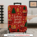 1-Piece Christmas Holiday Winter Gingerbread Coffee Tree  Suitcase Luggage Cover, Stretch Protective Sleeve