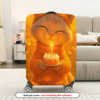 1-Piece Cute Cat Candle Orange Warm Cozy  Suitcase Luggage Cover, Stretch Protective Sleeve