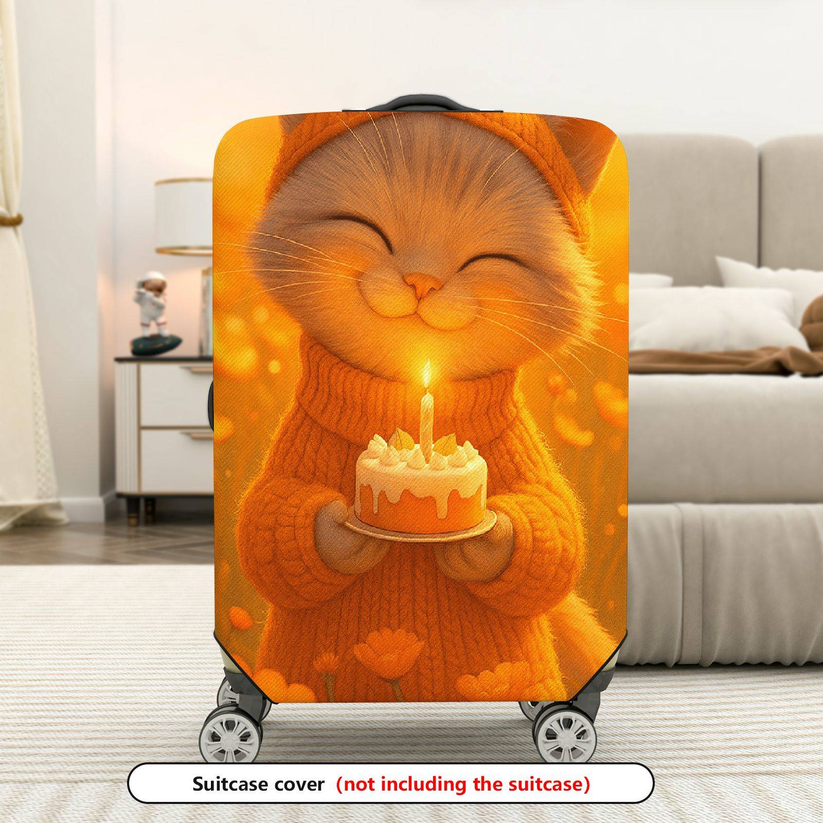 1-Piece Cute Cat Candle Orange Warm Cozy  Suitcase Luggage Cover, Stretch Protective Sleeve