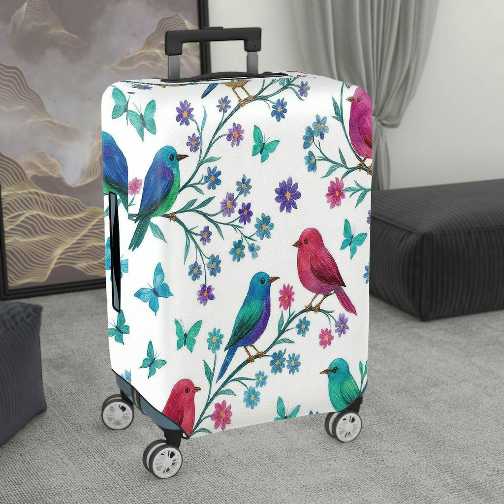 1-Piece Birds Floral Butterfly Branch Colorful  Suitcase Luggage Cover, Stretch Protective Sleeve