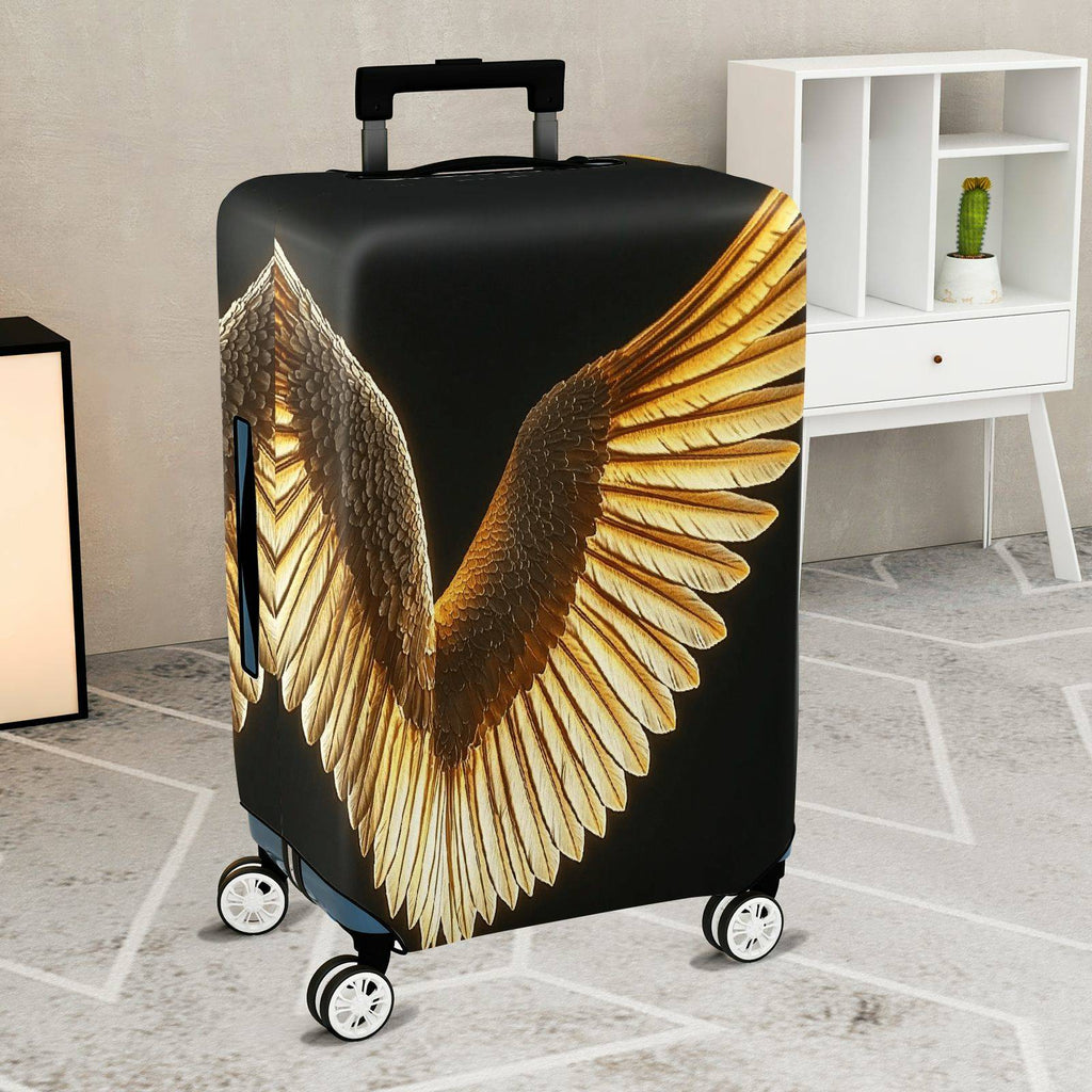 1-Piece Angel Wing Golden Black Artistic Stylish Unique Chic  Suitcase Luggage Cover, Stretch Protective Sleeve