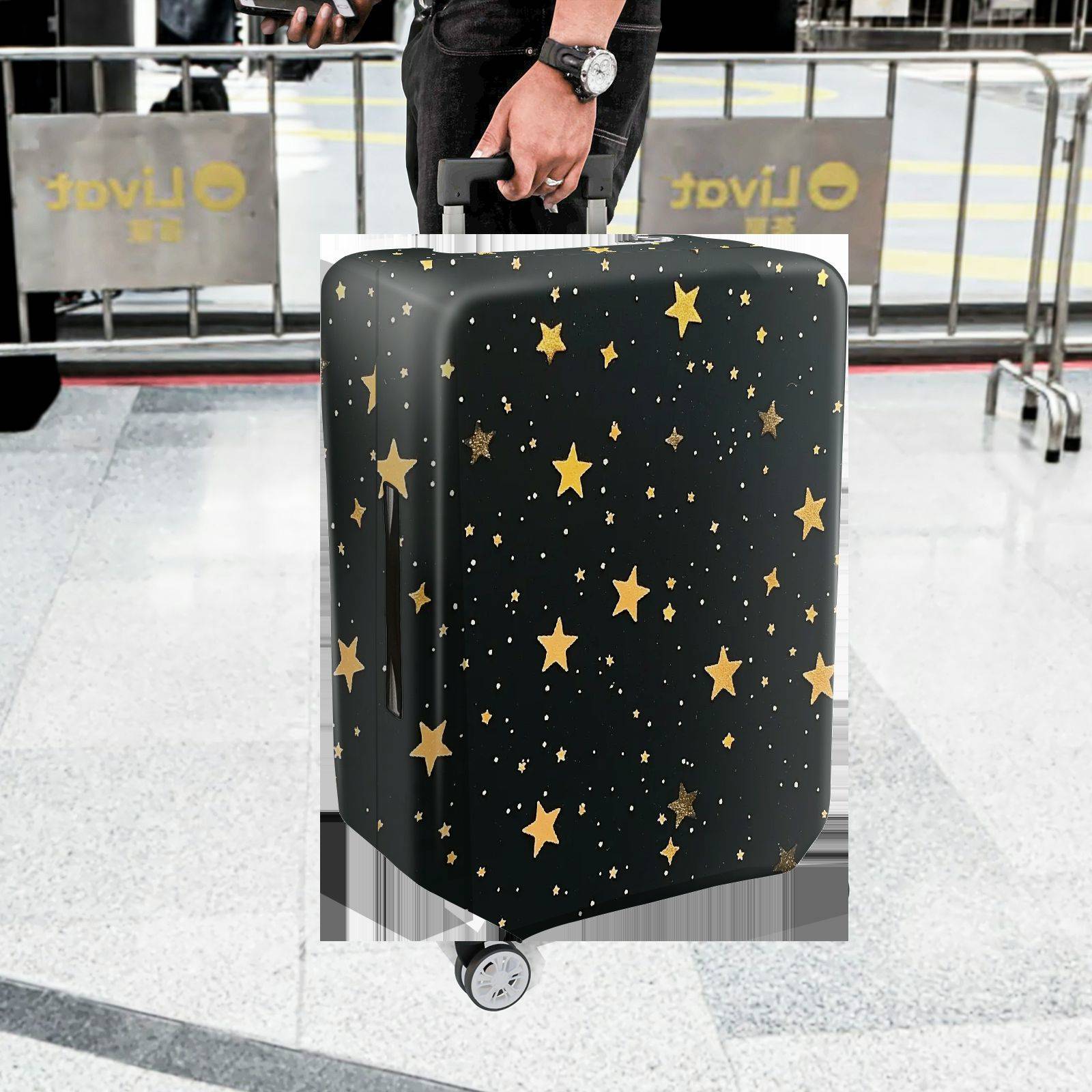 1-Piece Starry Night Golden Stars Constellation Celestial Cosmic  Suitcase Luggage Cover, Stretch Protective Sleeve