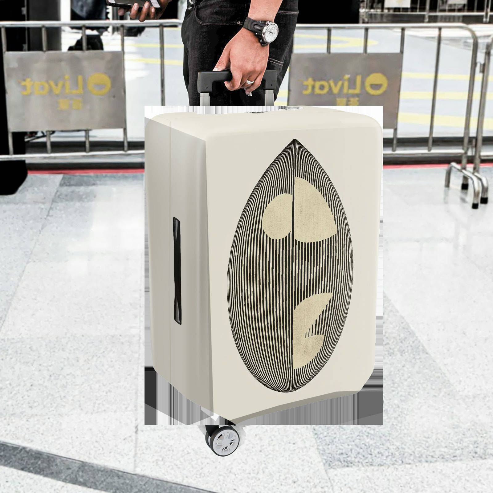 1-Piece Geometric Abstract Black White Minimalist Art Chic Modern  Suitcase Luggage Cover, Stretch Protective Sleeve