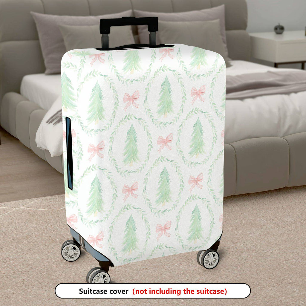 1-Piece Christmas Tree Bow Wreath Festive Holiday  Suitcase Luggage Cover, Stretch Protective Sleeve