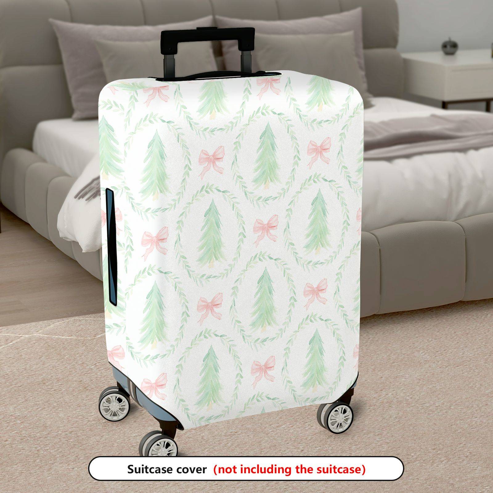 1-Piece Christmas Tree Bow Wreath Festive Holiday  Suitcase Luggage Cover, Stretch Protective Sleeve