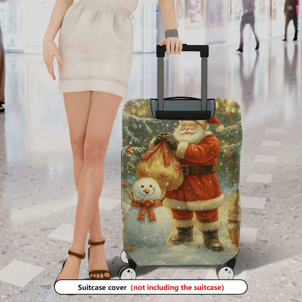 1-Piece Christmas Snowman Santa Reindeer Holiday  Suitcase Luggage Cover, Stretch Protective Sleeve