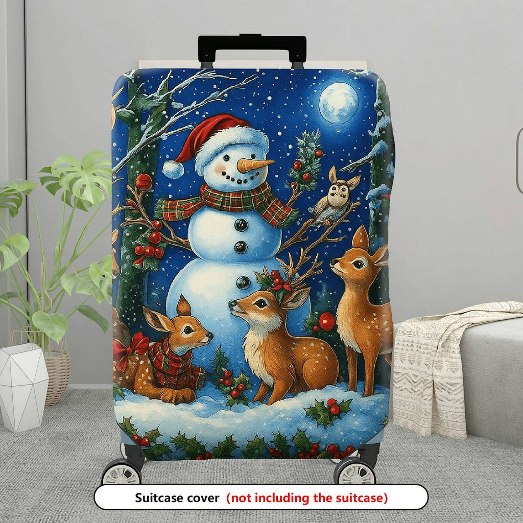 1-Piece Snowman Reindeer Winter Holiday Night Christmas  Suitcase Luggage Cover, Stretch Protective Sleeve