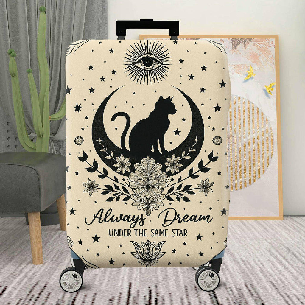 1-Piece Mystical Vintage Floral Black Cat Eye Star  Suitcase Luggage Cover, Stretch Protective Sleeve