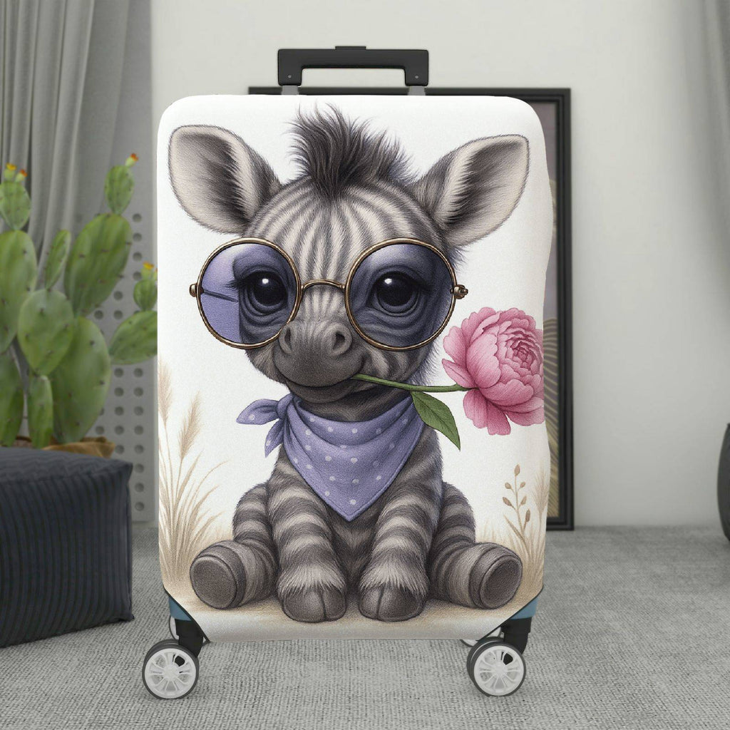1-Piece Cute Animal Retro Glasses Flower Scarf Design Zebra  Suitcase Luggage Cover, Stretch Protective Sleeve