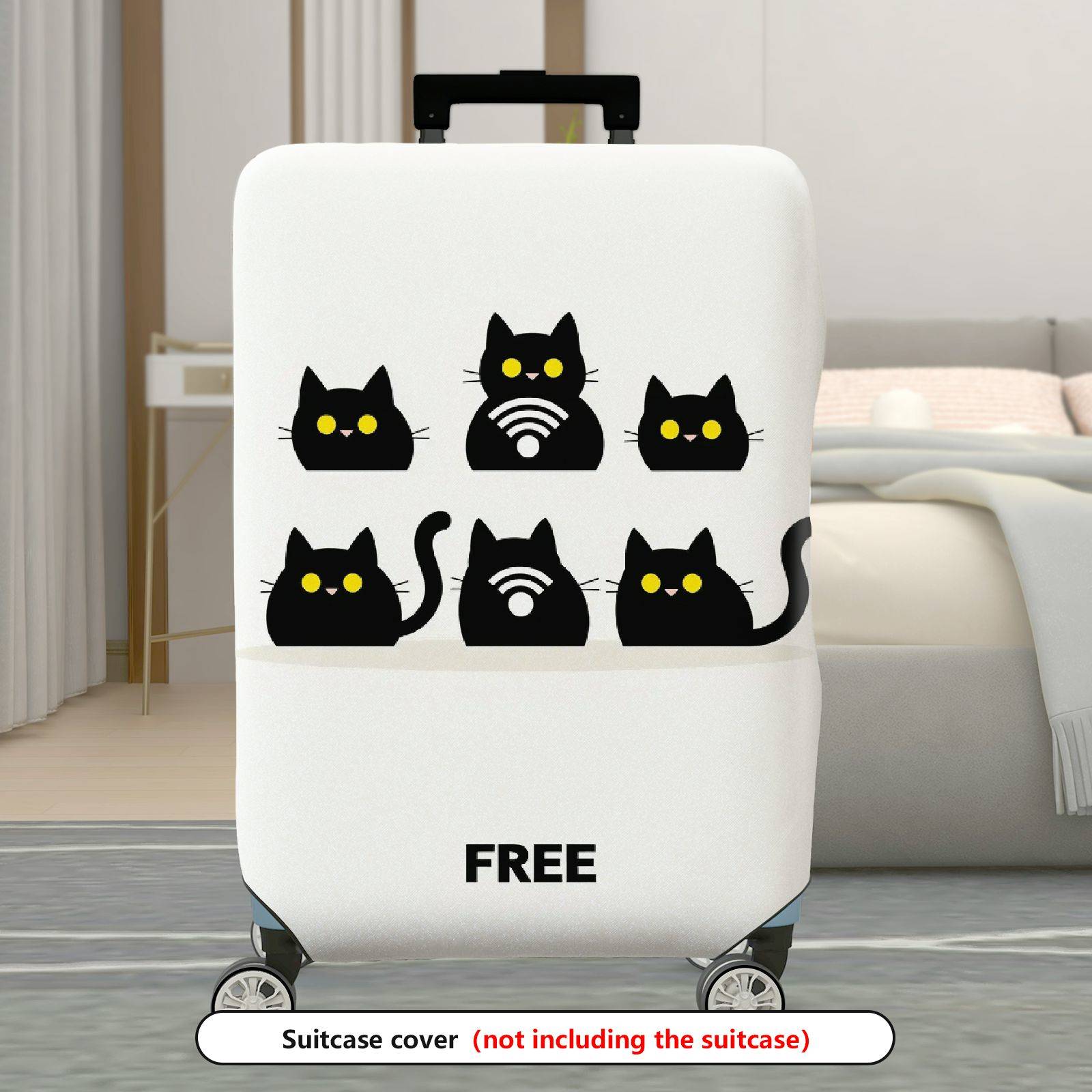 1-Piece Cute Cat Wi-Fi  Graphic Fun Stylish  Suitcase Luggage Cover, Stretch Protective Sleeve
