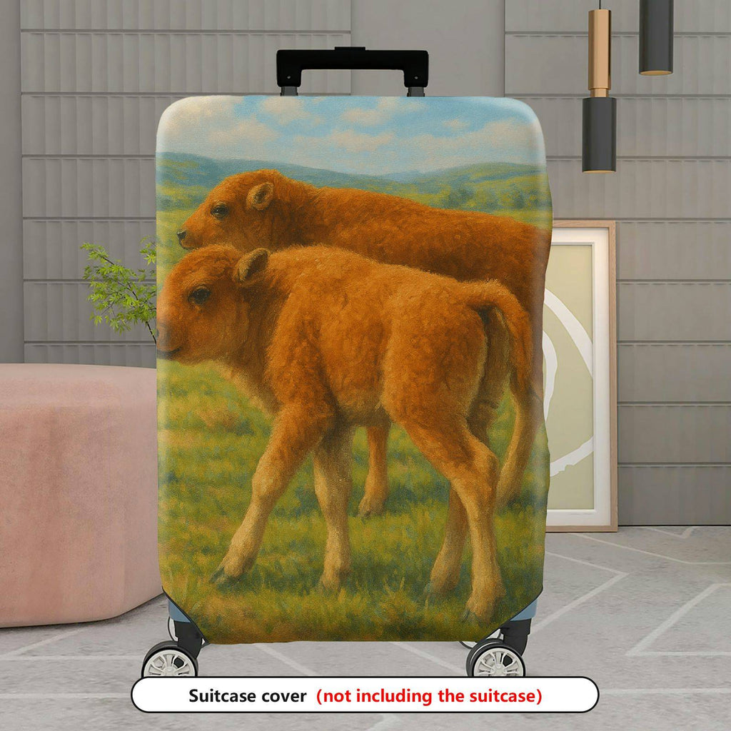 1-Piece Bison Calves Prairie Landscape Nature Wildlife Artistic  Suitcase Luggage Cover, Stretch Protective Sleeve
