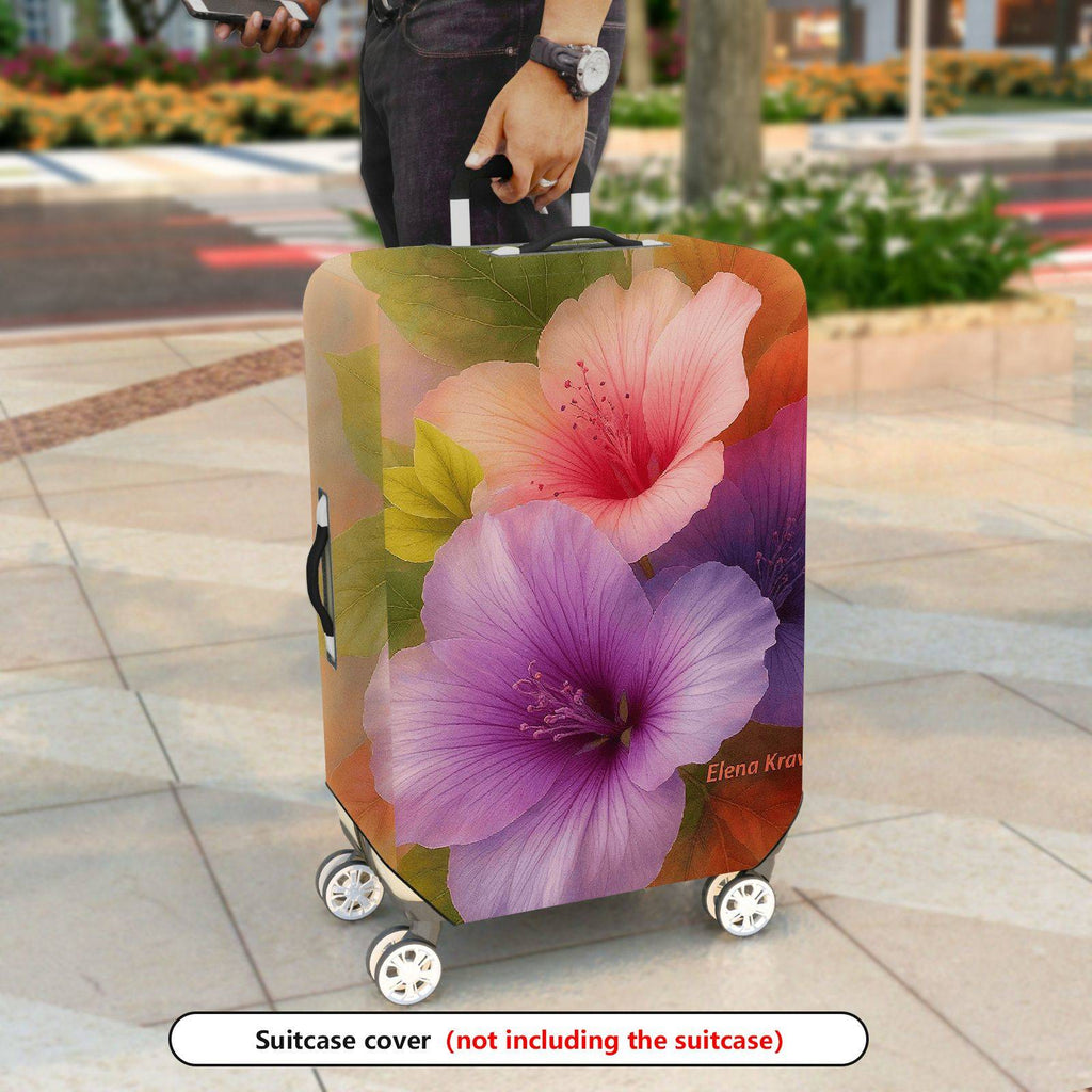 1-Piece Colorful Floral Nature Artistic Vibrant Hibiscus  Suitcase Luggage Cover, Stretch Protective Sleeve