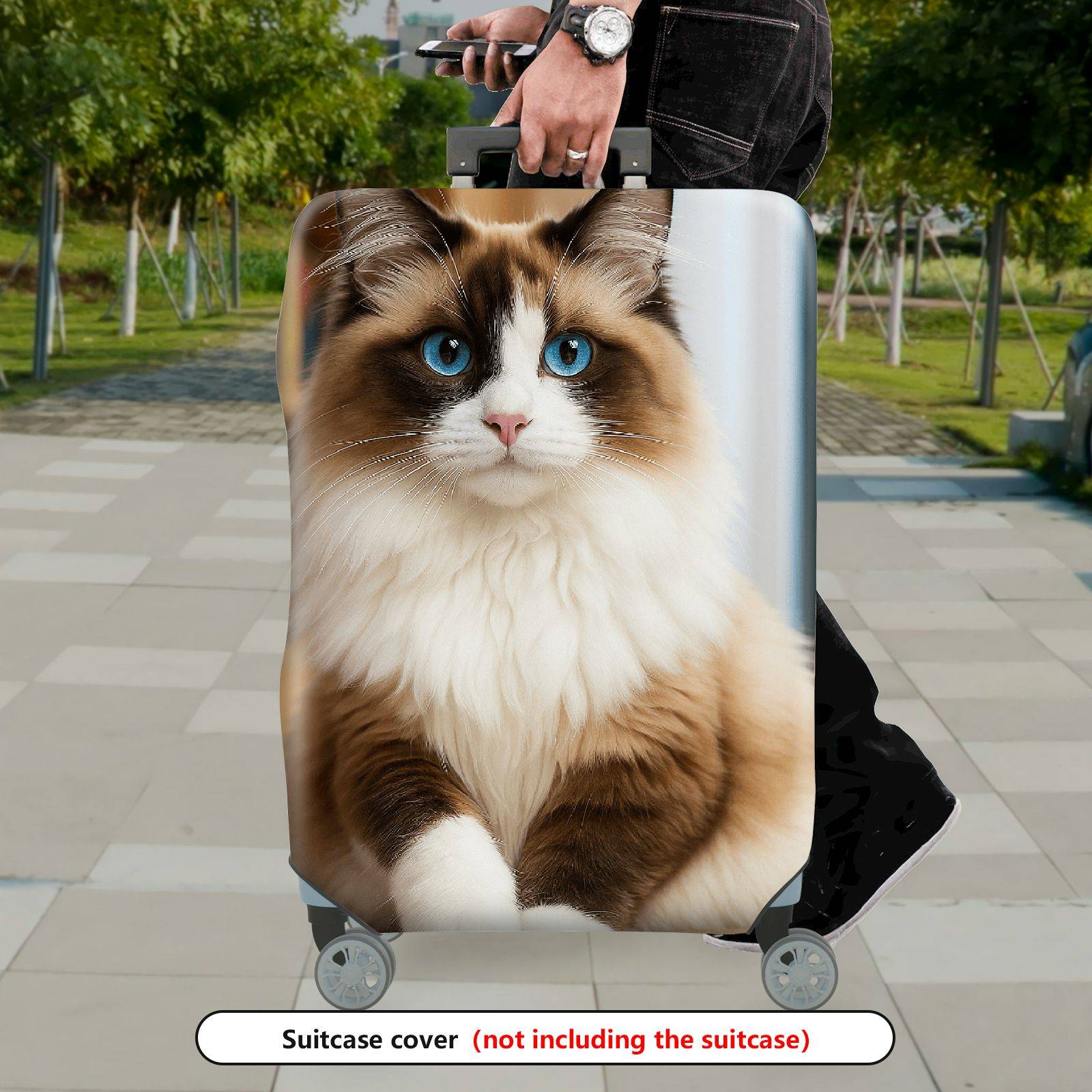 1-Piece Cute Adorable Cat Portrait Feline Travel  Suitcase Luggage Cover, Stretch Protective Sleeve