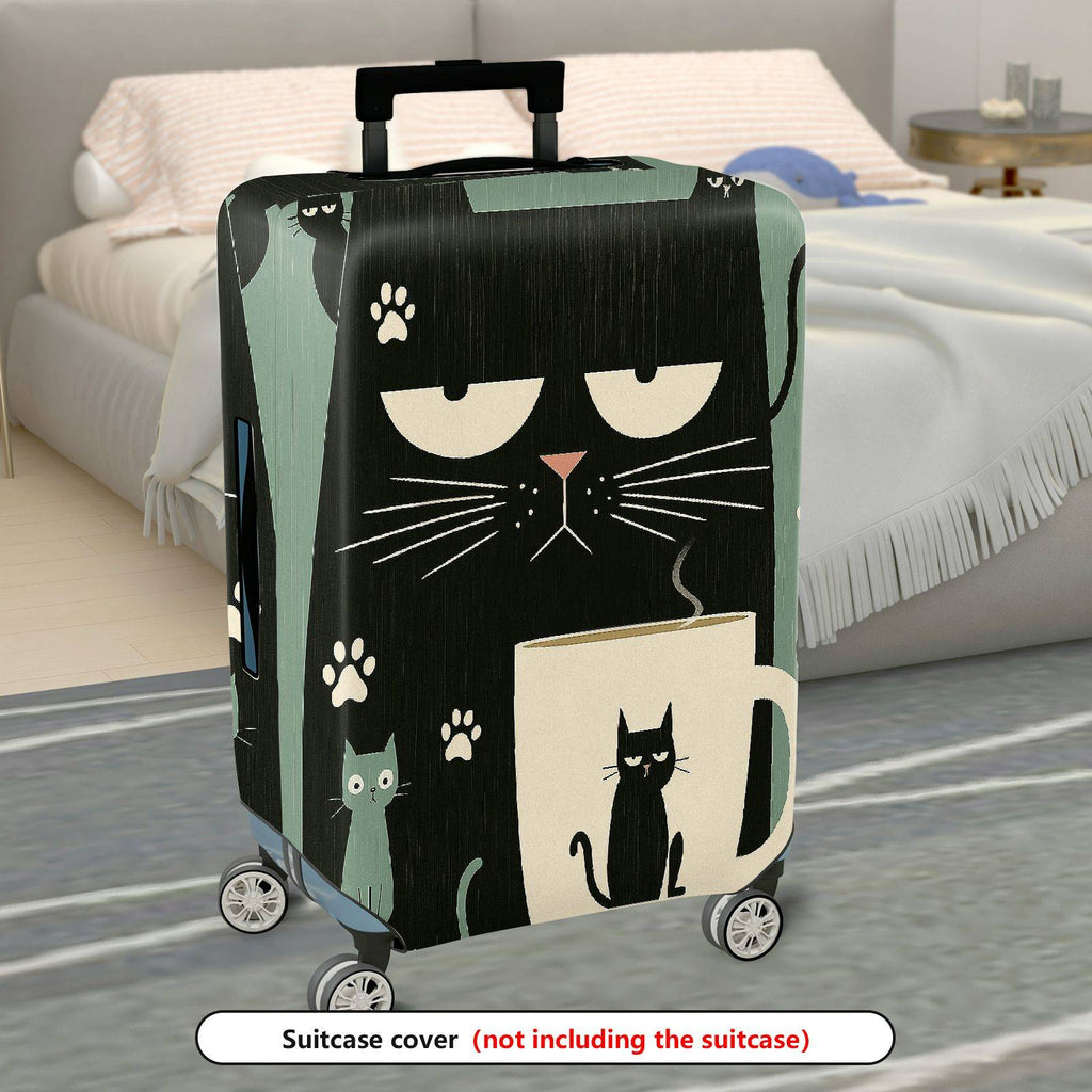 1-Piece Black Cat Coffee Paw Whiskers Cute  Suitcase Luggage Cover, Stretch Protective Sleeve