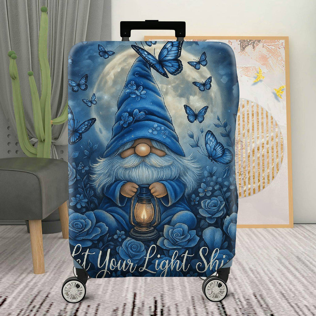 1-Piece Blue Gnome Lantern Moon Butterfly Floral  Suitcase Luggage Cover, Stretch Protective Sleeve