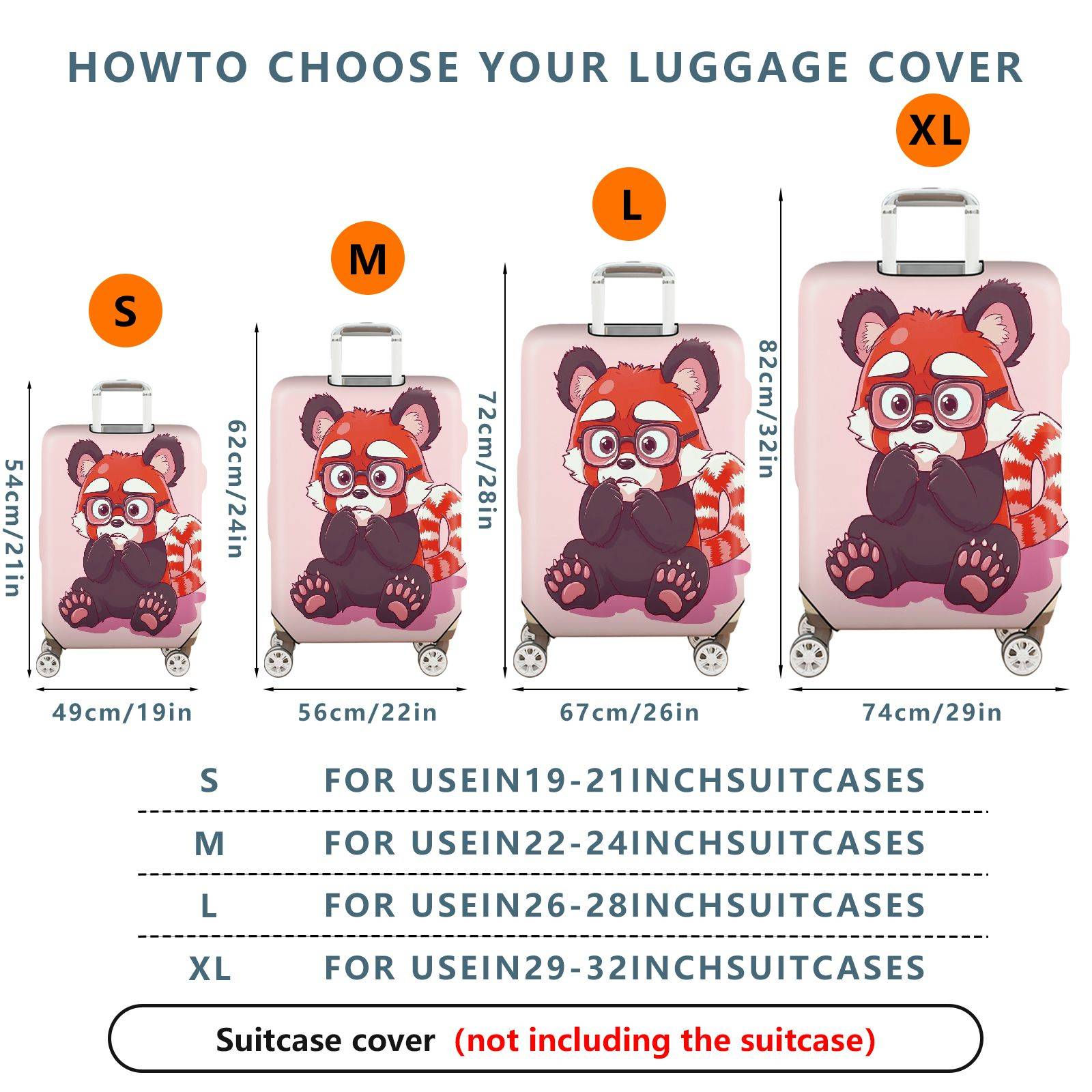 1-Piece Cute  Red Panda Animal Pink  Suitcase Luggage Cover, Stretch Protective Sleeve