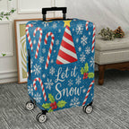 1-Piece Christmas Holiday Candy Cane Snowflake Holly Blue  Suitcase Luggage Cover, Stretch Protective Sleeve