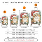 1-Piece Christmas Cat Santa Hat Watercolor Holiday  Suitcase Luggage Cover, Stretch Protective Sleeve