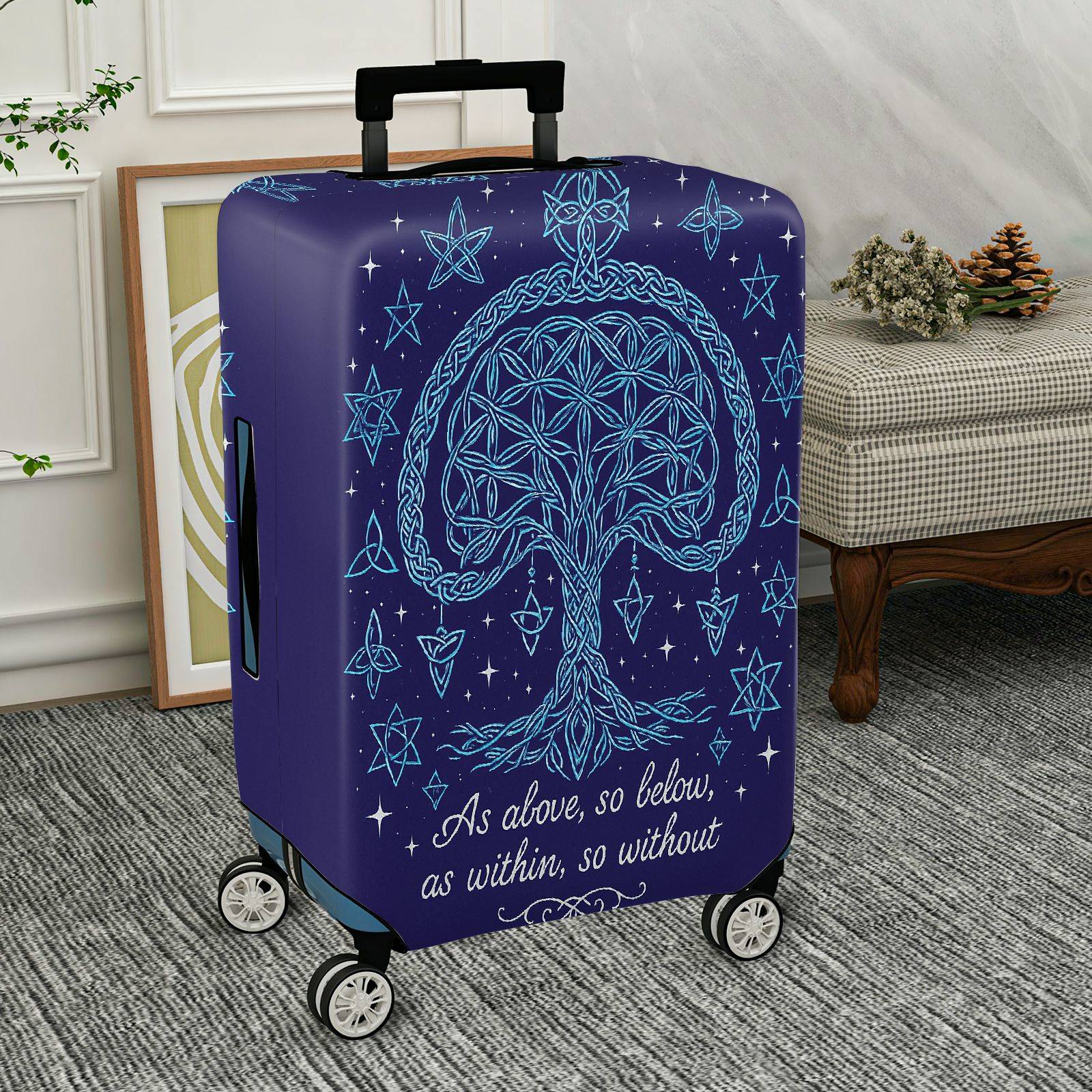 1-Piece Tree of Life Stars Cosmic Spiritual Quote  Suitcase Luggage Cover, Stretch Protective Sleeve