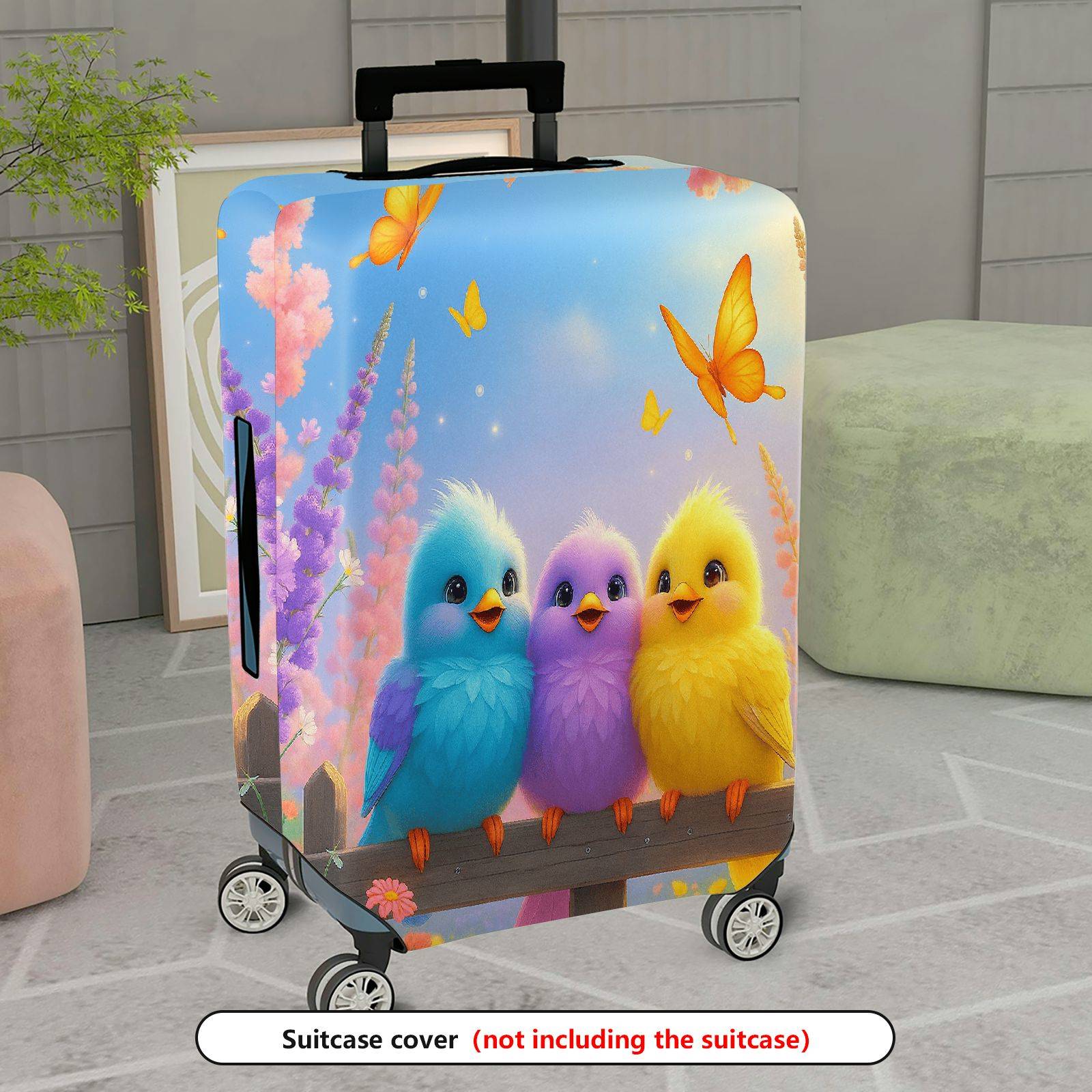 1-Piece Cute Birds Floral Sky Butterfly Colorful  Suitcase Luggage Cover, Stretch Protective Sleeve