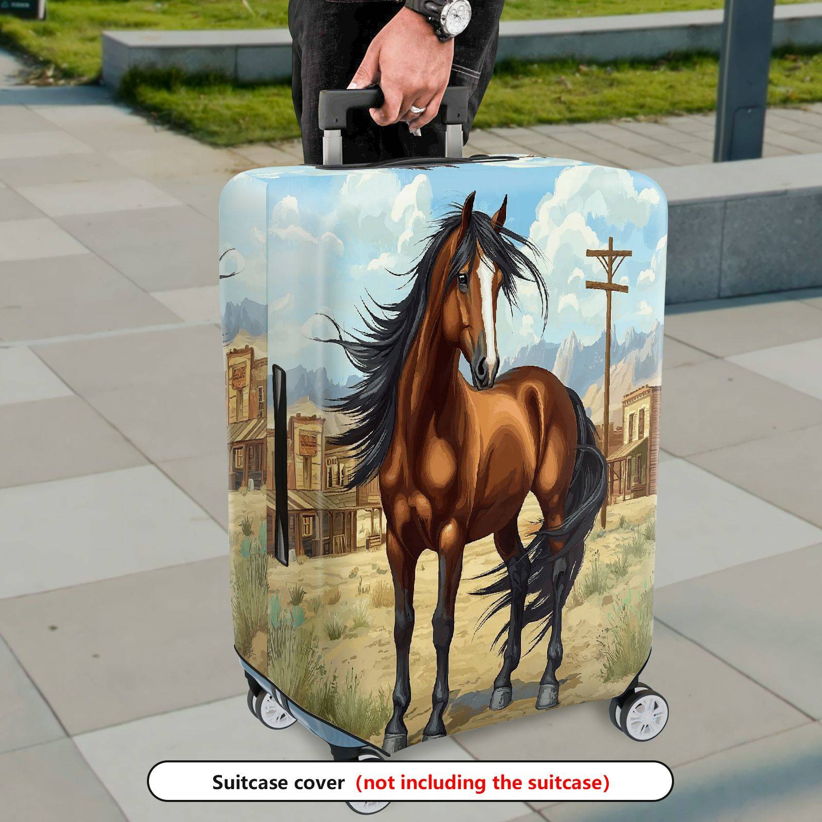 1-Piece Horse Western Countryside Vintage Scenery Artistic  Suitcase Luggage Cover, Stretch Protective Sleeve