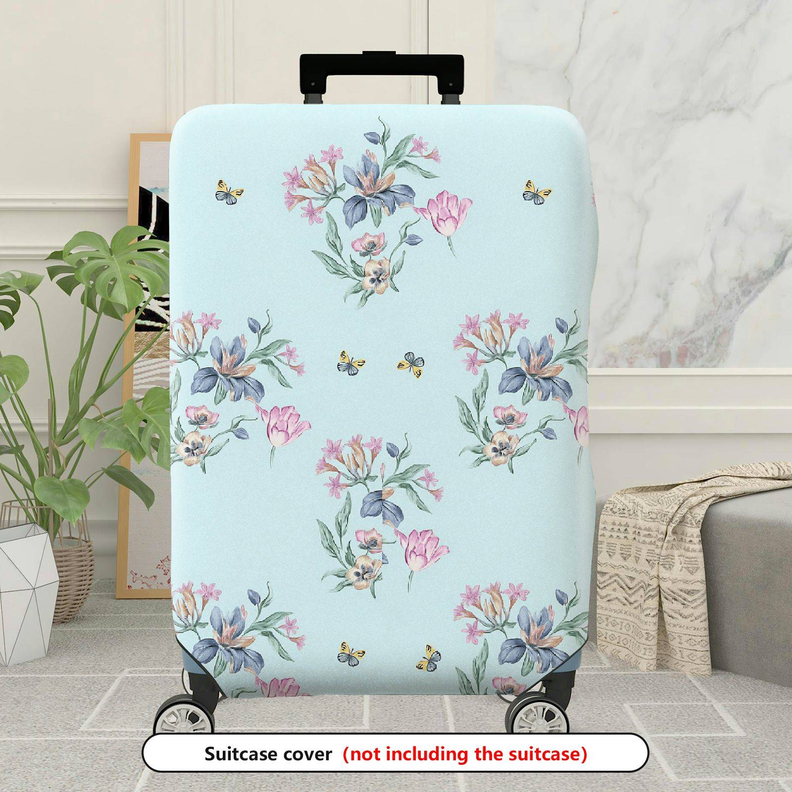 1-Piece Floral Butterfly Pastel Nature Travel Holiday  Suitcase Luggage Cover, Stretch Protective Sleeve