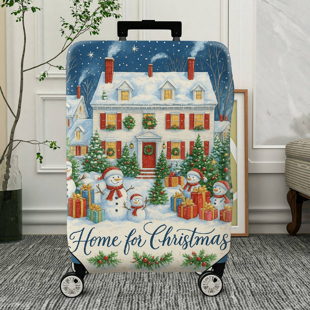1-Piece Snowman Christmas Celebration Winter Holiday Gift House  Suitcase Luggage Cover, Stretch Protective Sleeve