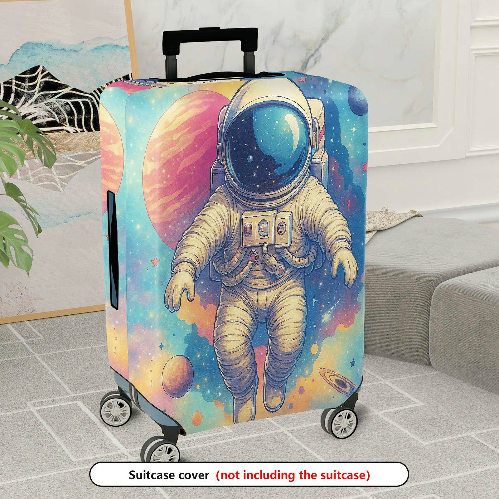 1-Piece Astronaut Outer Space Galaxy Planet Colorful  Suitcase Luggage Cover, Stretch Protective Sleeve