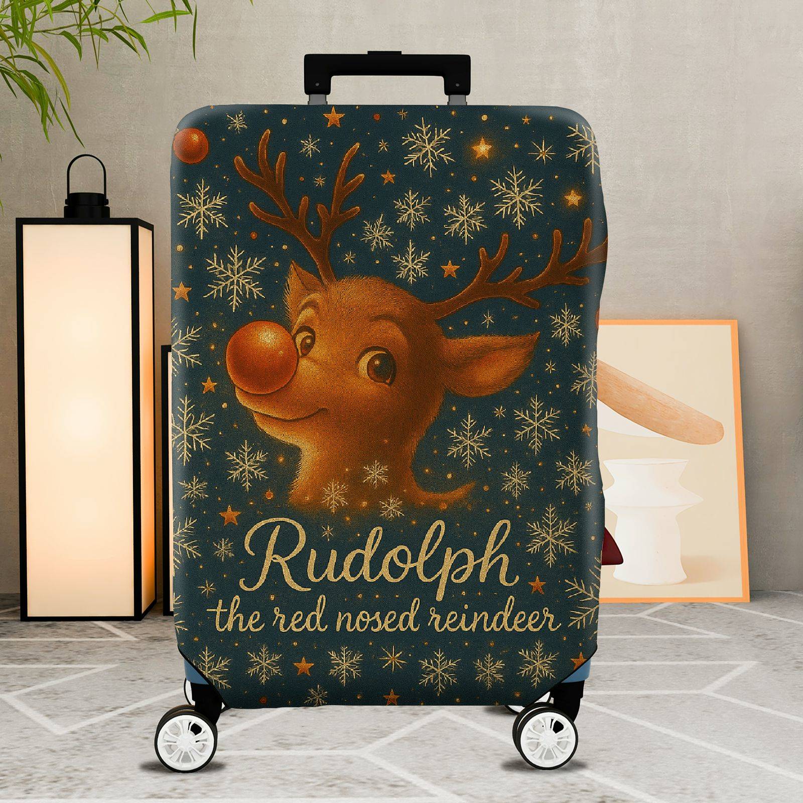 1-Piece Reindeer Snowflake Christmas Holiday Festive  Suitcase Luggage Cover, Stretch Protective Sleeve