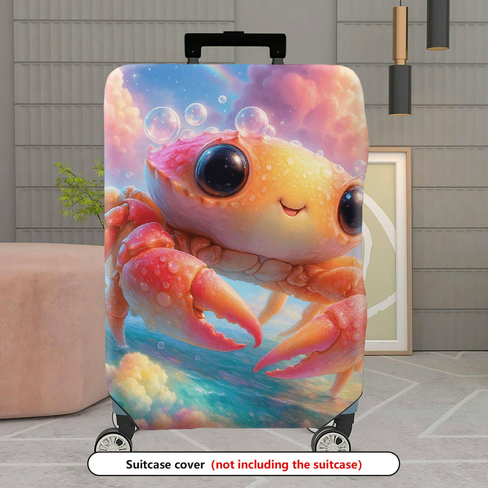1-Piece Cute  Crab Bubble Sea Sky Blue  Suitcase Luggage Cover, Stretch Protective Sleeve