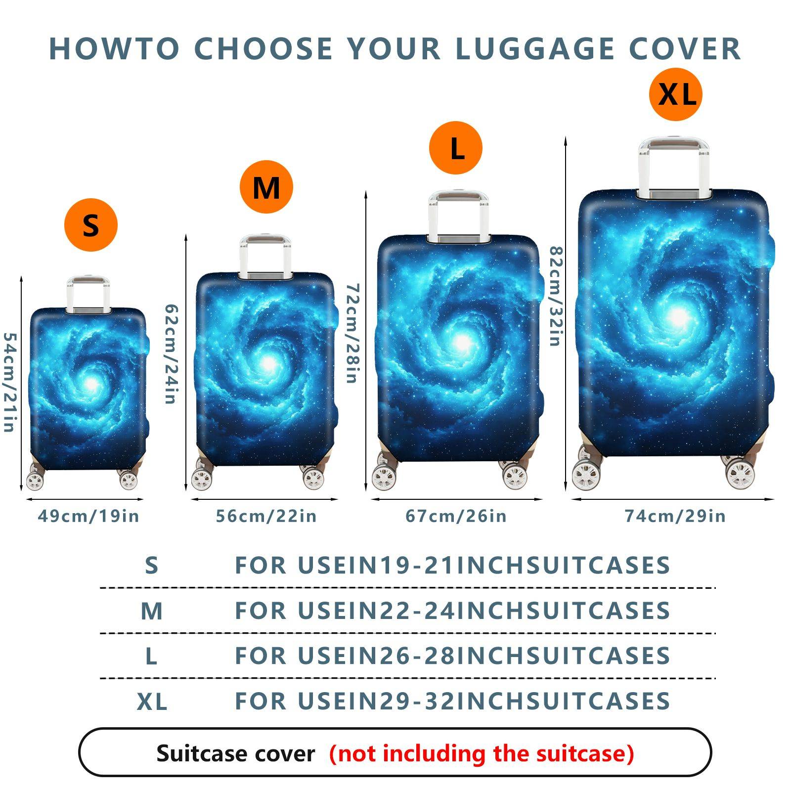 1-Piece Galaxy Nebula Blue Cosmic Star Spiral  Suitcase Luggage Cover, Stretch Protective Sleeve