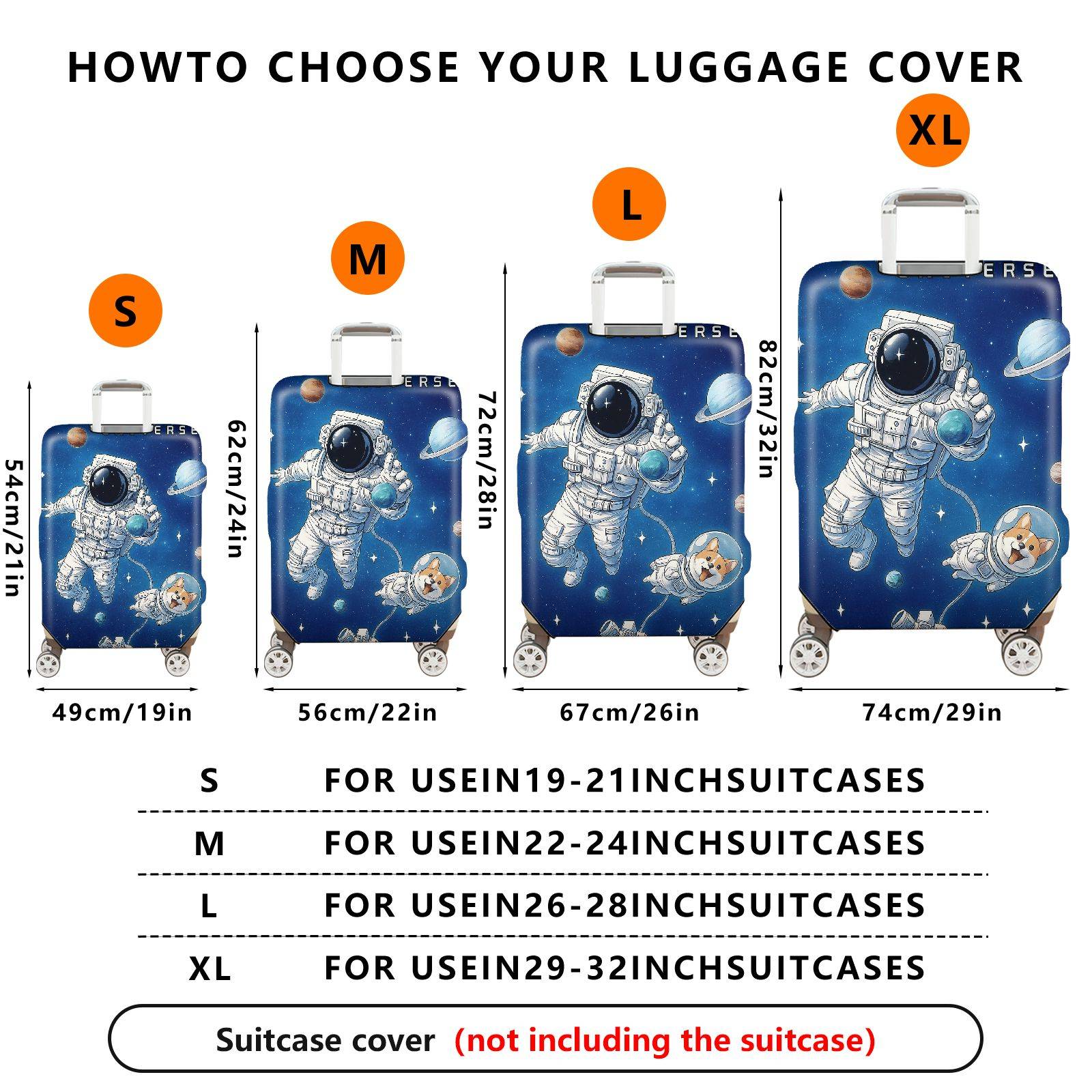1-Piece Astronaut Dog Planet Stars Galaxy Space  Suitcase Luggage Cover, Stretch Protective Sleeve
