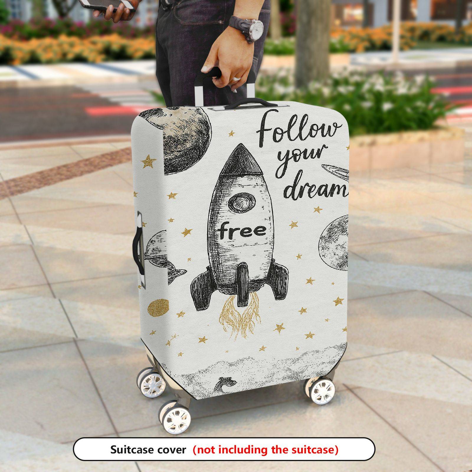 1-Piece Rocket Space Cosmic Star Moon Dream  Suitcase Luggage Cover, Stretch Protective Sleeve