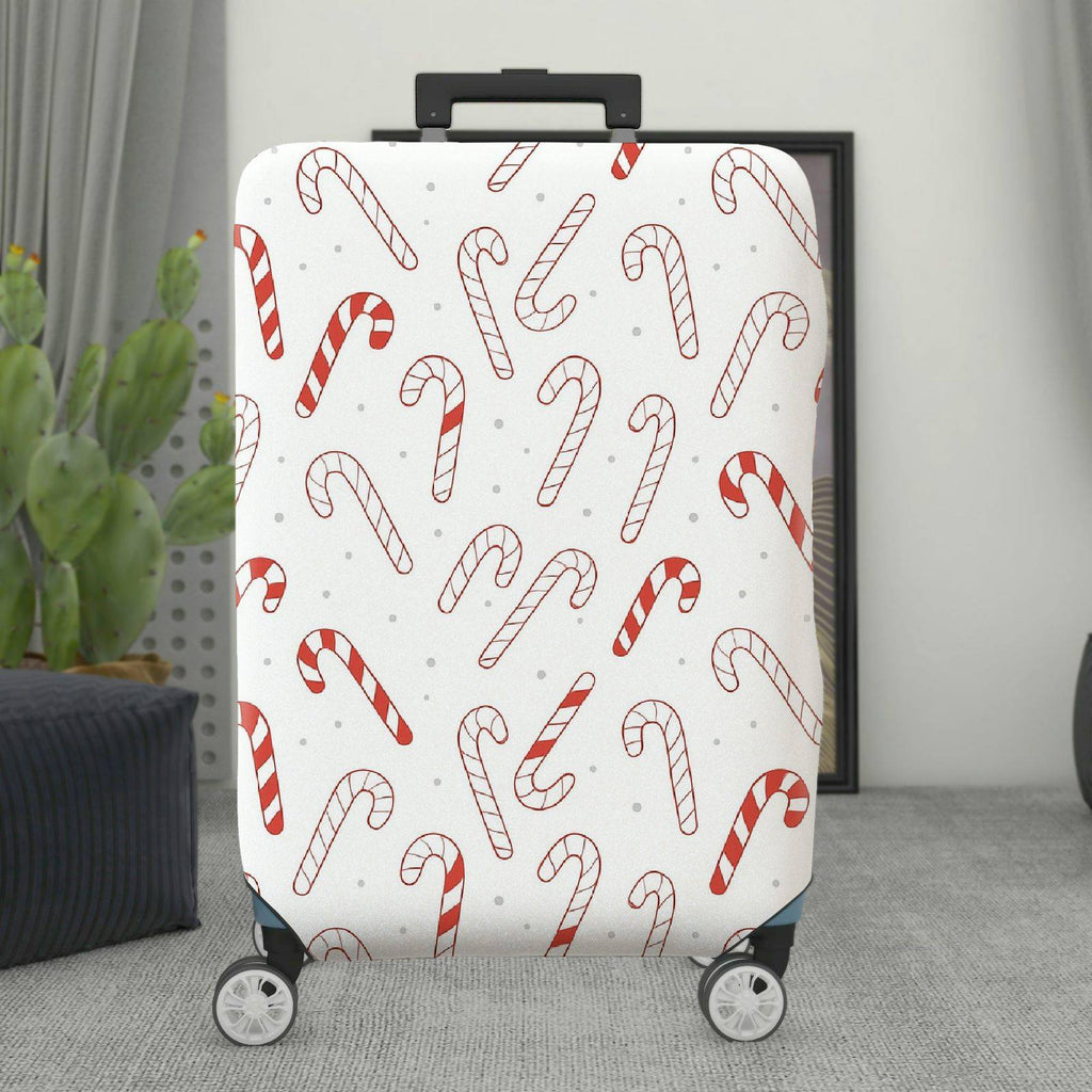 1-Piece Christmas Candy Cane Holiday Snow Festive  Suitcase Luggage Cover, Stretch Protective Sleeve