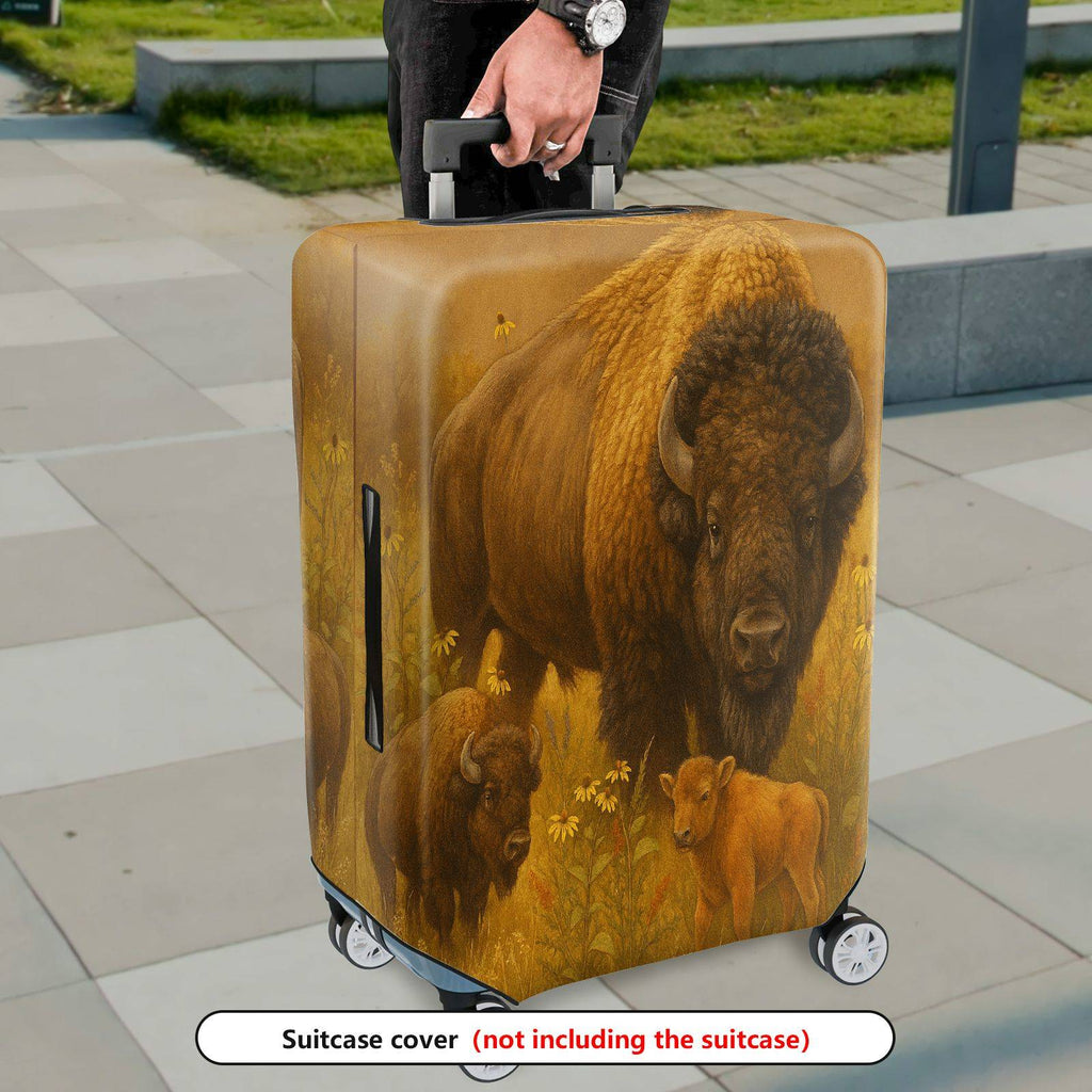1-Piece Animal Nature Wildlife Buffalo Calf Prairie  Suitcase Luggage Cover, Stretch Protective Sleeve
