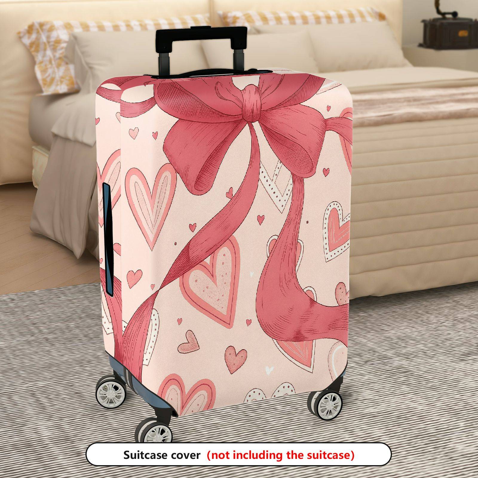 1-Piece Pink Ribbon Heart Valentine Love Holiday  Suitcase Luggage Cover, Stretch Protective Sleeve