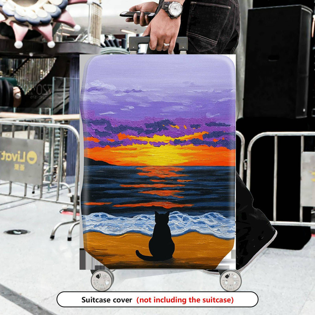 1-Piece Sunset Ocean Cat Beach Evening Landscape  Suitcase Luggage Cover, Stretch Protective Sleeve