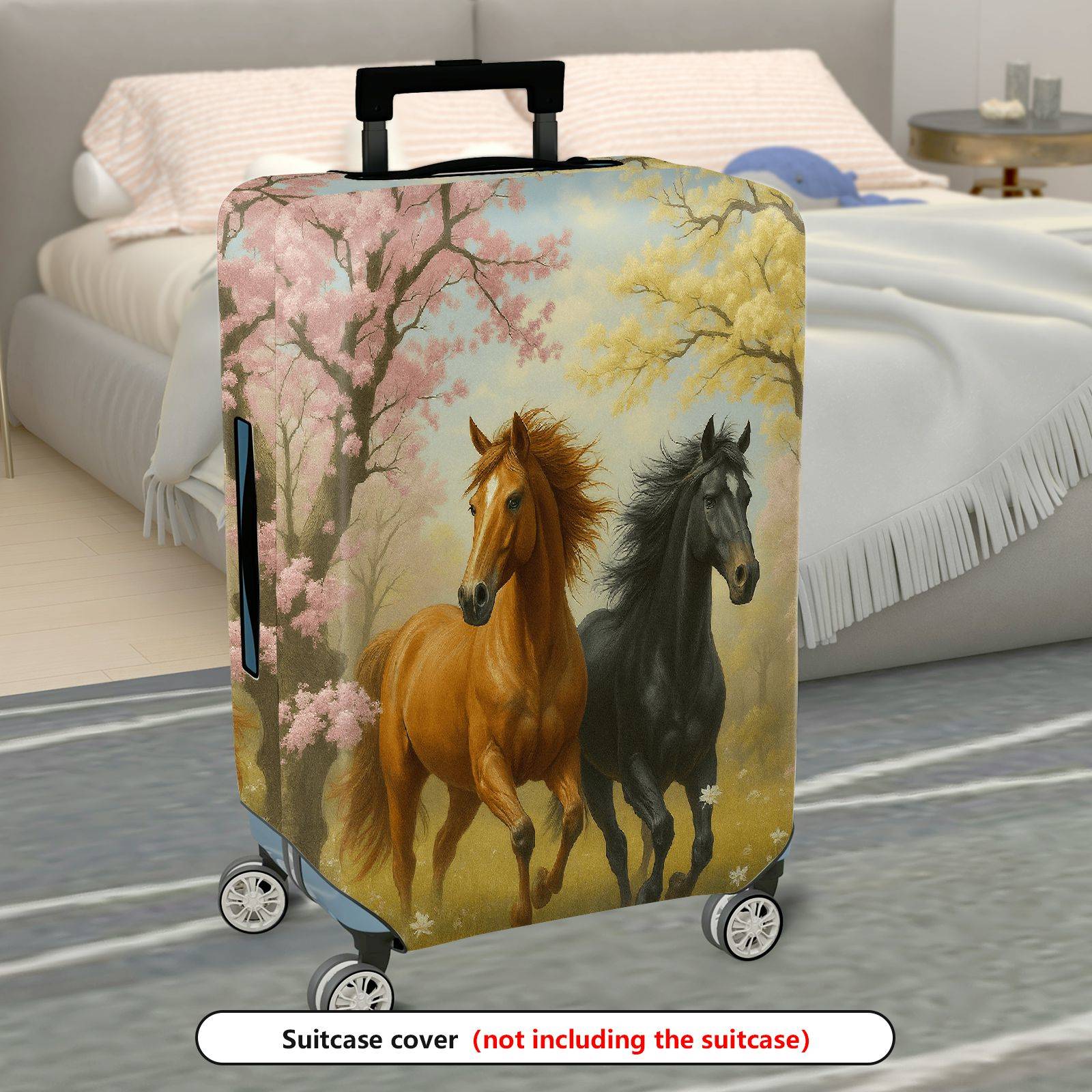 1-Piece Horse Floral Nature Scenic Artistic Colorful  Suitcase Luggage Cover, Stretch Protective Sleeve