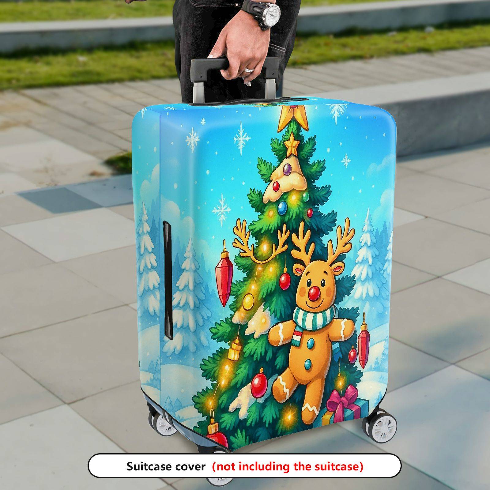 1-Piece Christmas Reindeer Tree Snow Holiday Festive  Suitcase Luggage Cover, Stretch Protective Sleeve