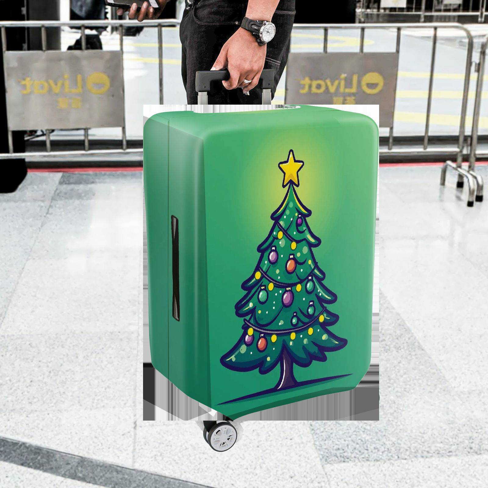 1-Piece Christmas Tree Festive Holiday Decoration Green Cheerful  Suitcase Luggage Cover, Stretch Protective Sleeve