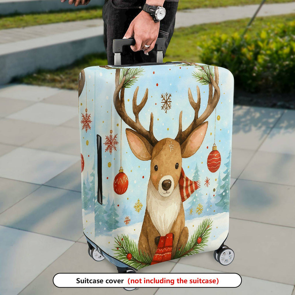 1-Piece Reindeer Winter Snowflakes Ornaments Holiday  Suitcase Luggage Cover, Stretch Protective Sleeve