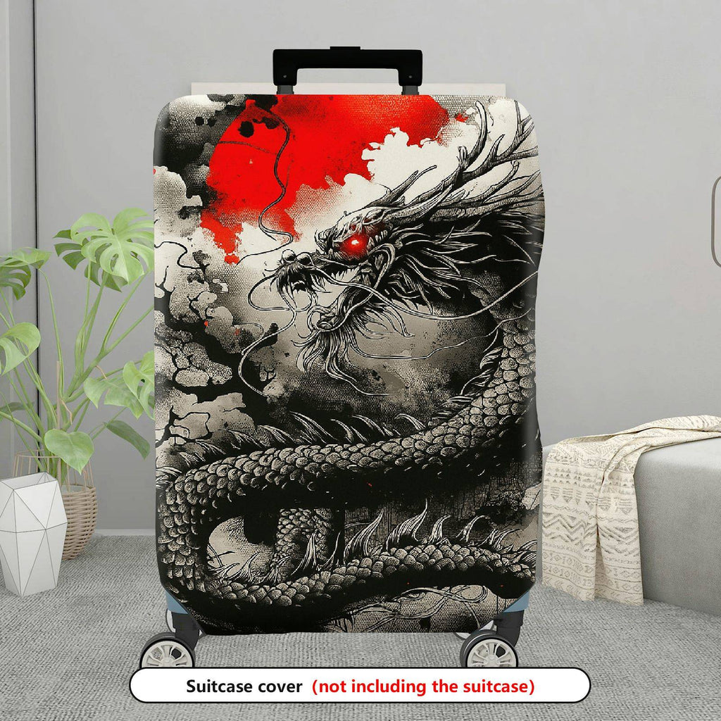 1-Piece Dragon Abstract Red Black Grey Artistic Mythical Creature Battle  Suitcase Luggage Cover, Stretch Protective Sleeve