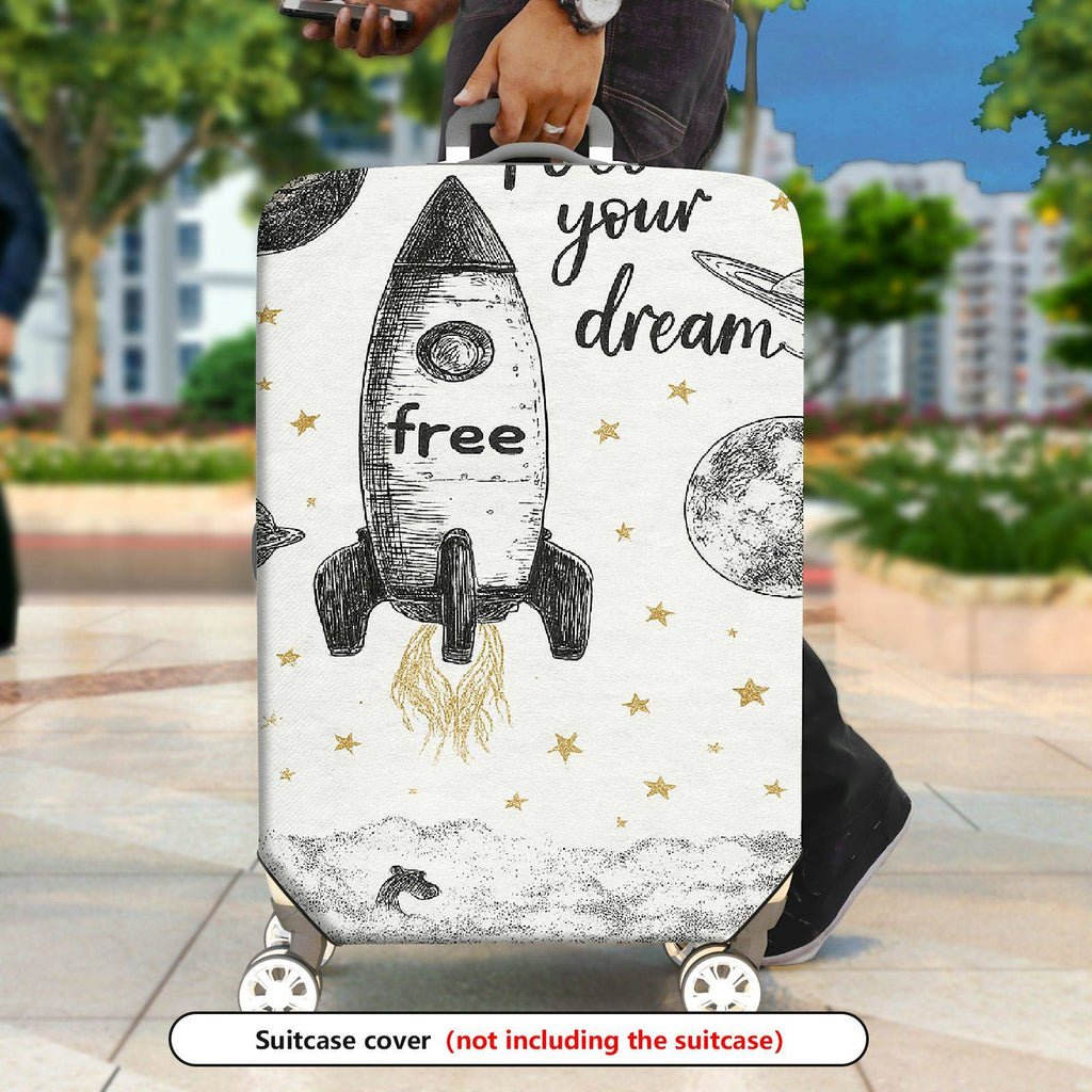 1-Piece Rocket Space Cosmic Star Moon Dream  Suitcase Luggage Cover, Stretch Protective Sleeve