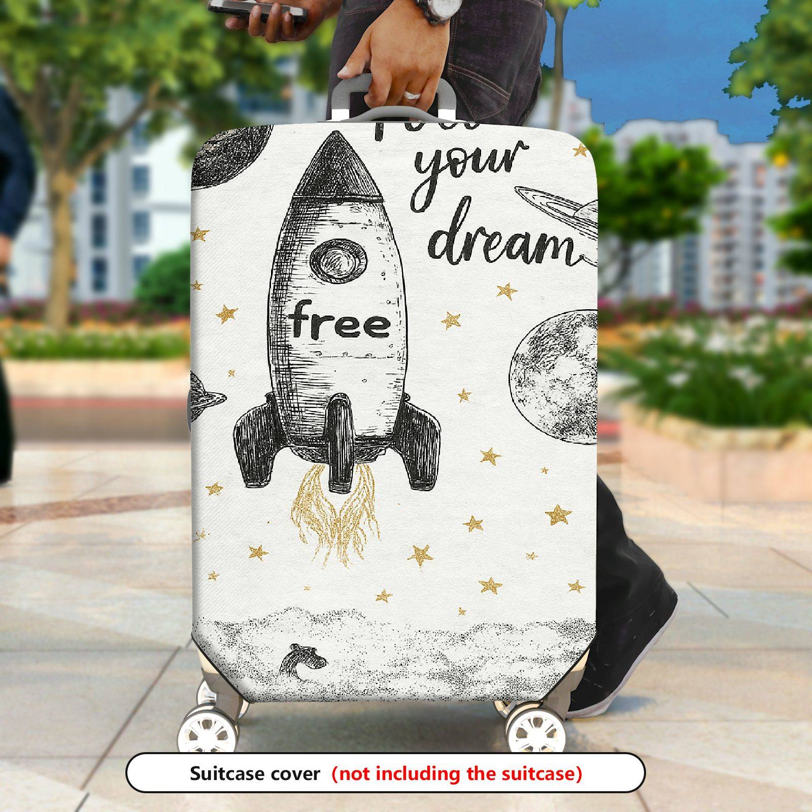 1-Piece Rocket Space Cosmic Star Moon Dream  Suitcase Luggage Cover, Stretch Protective Sleeve