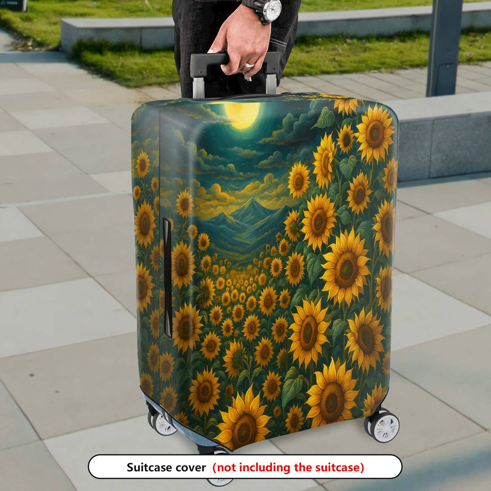 1-Piece Sunflower Night Mountain Landscape Luggage  Suitcase Luggage Cover, Stretch Protective Sleeve