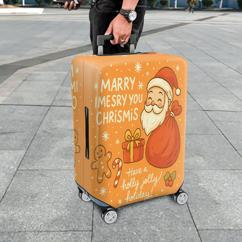 1-Piece Christmas Santa Claus Gingerbread Gift Joyful Holiday  Suitcase Luggage Cover, Stretch Protective Sleeve