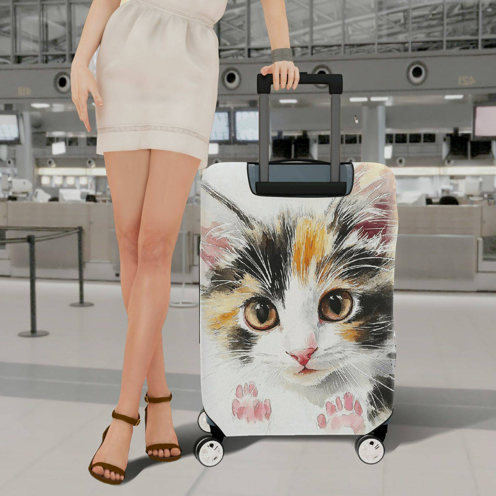 1-Piece Cute Adorable Cat Watercolor Animal Art  Suitcase Luggage Cover, Stretch Protective Sleeve